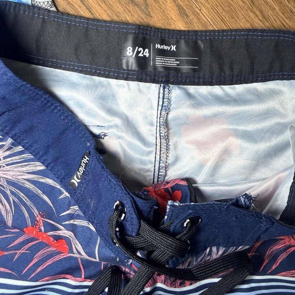 Boys Swim Trunks Lot Size 8 Hurley Sharks Tie Dye Palm Trees